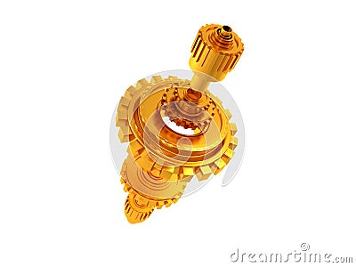 3d Rendering gold colour Gears Backg ound Stock Photo